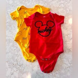 6-9M Disney onesies - Mickey Mouse Red and Yellow Baby Onesies, set of 2